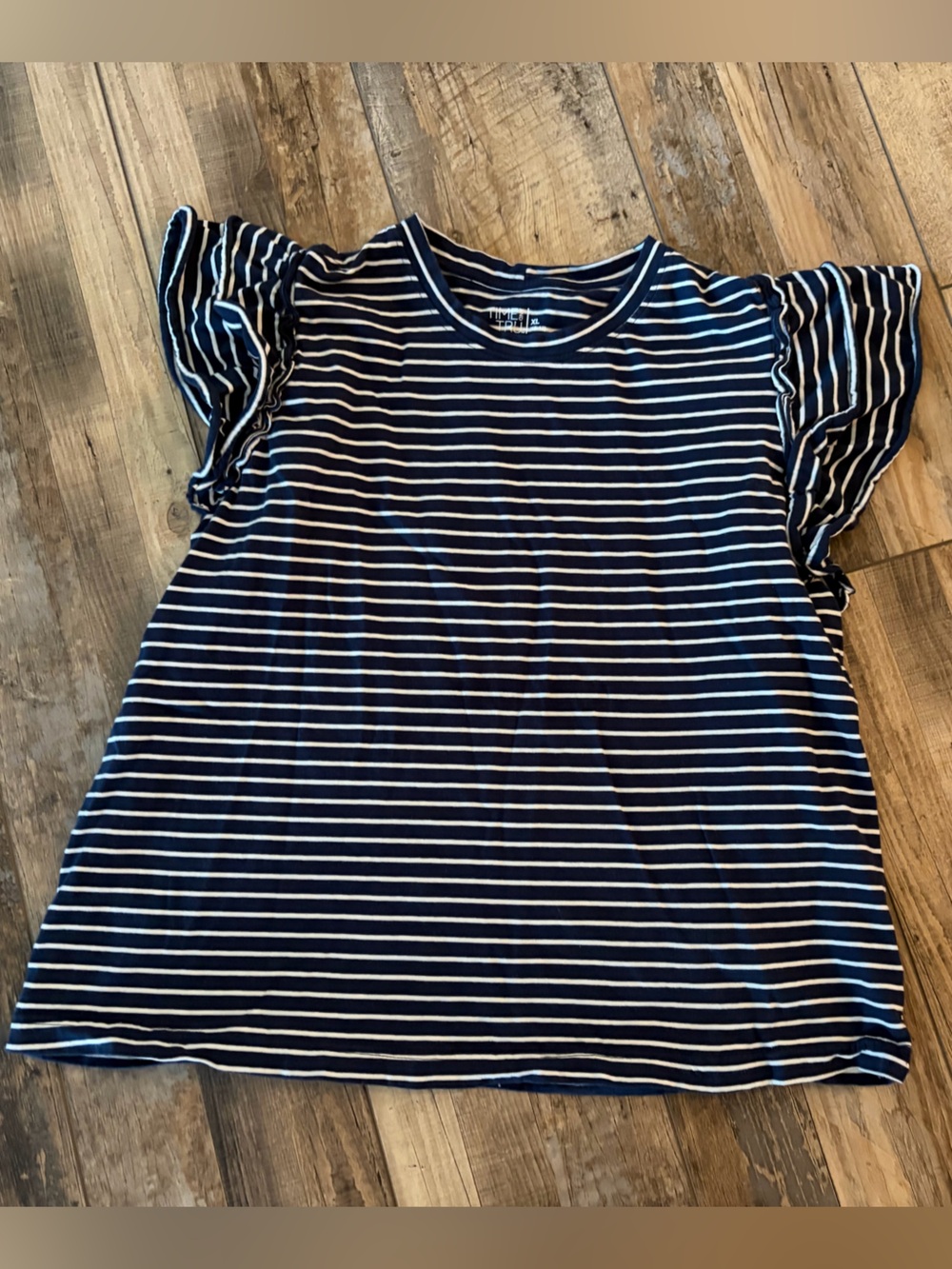 Women’s Navy and White Striped Short Sleeve Top - Time and Tru